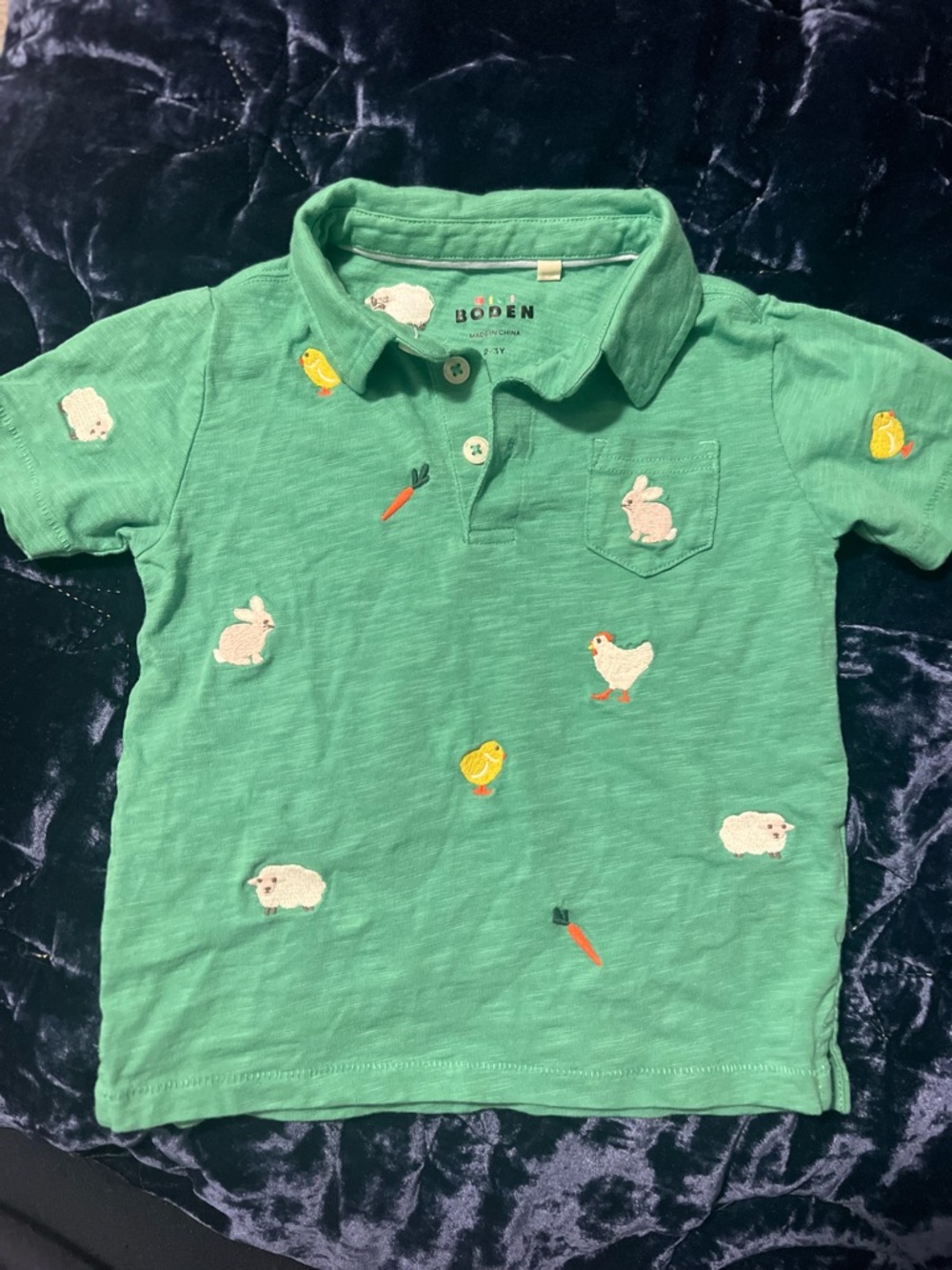 🐑 Mini Boden Green Embroidered Farm Animal Polo